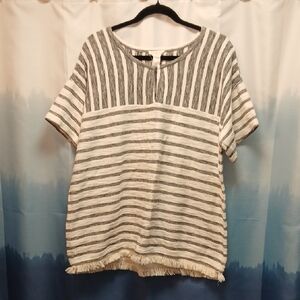 LOFT Black and Off-White Striped Short Sleeve Top